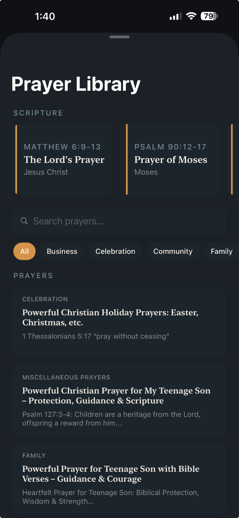 The Prayer Library — minutes spent praying count toward the candle