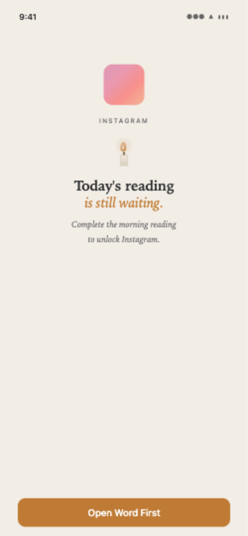 A blocked app showing the Word First shield